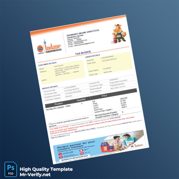 India Abhimanyu Indane Tax Invoice Template in Word and PDF formats