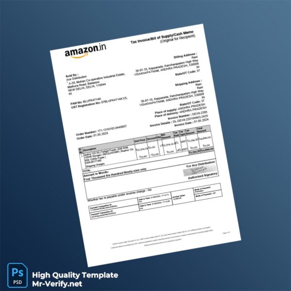 India Ace Distribution Invoice Template in Word and PDF formats