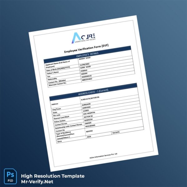 Editable India Aclire Information Services Employment Verification Letter Word and Pdf Template Preview - Mac Doc