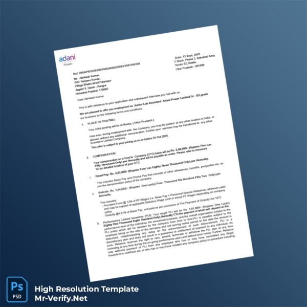 Editable India Adani Employment Verification Letter Word and Pdf Template Preview - Mac Doc