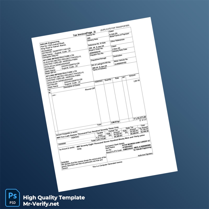 India Adinath Engineering Tax Invoice Template in Word and PDF formats page 4 India Adinath Engineering Tax Invoice Template in Word and PDF formats page 4