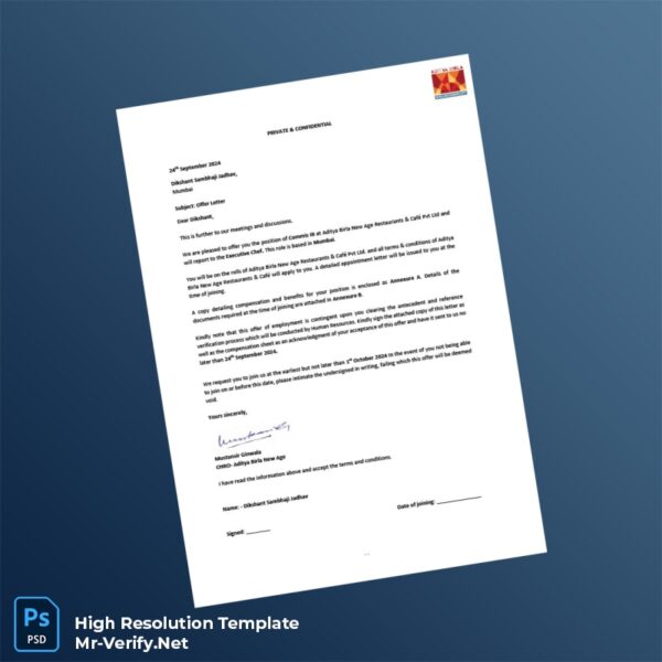 India%20Aditya%20Birla%20New%20Age%20Restaurants%20Caf%C3%A9%20Pvt%20Ltd%20Employment%20Verification%20Letter%20Template%20in%20Word%20and%20PDF%20formats Editable India Aditya Birla New Age Restaurants Café Pvt Ltd Employment Verification Letter Word and Pdf Template Preview - Mac Doc