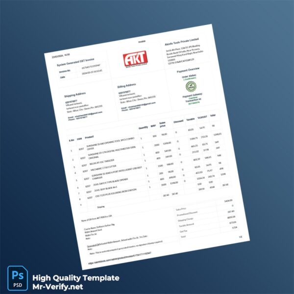 India Akinfo Tools Private Limited Invoice Template in Word and PDF formats