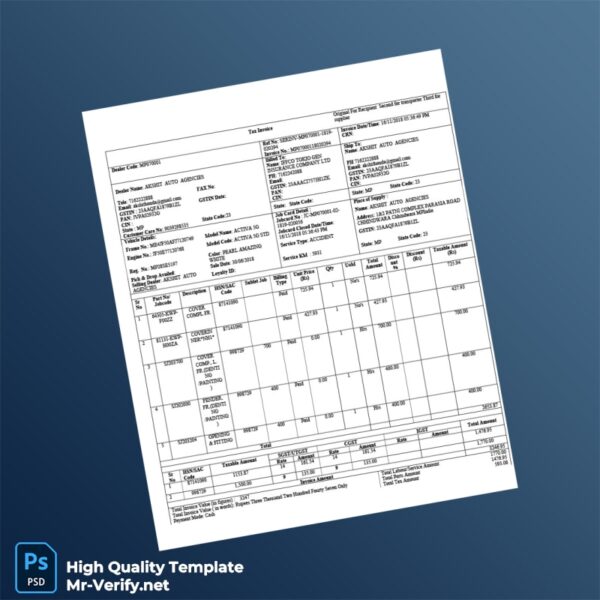 India Akshit Auto Agencies Invoice Template in Word and PDF formats