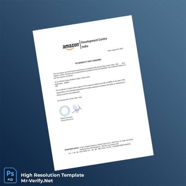 India%20Amazon%20Development%20Centre%20Employment%20Verification%20Letter%20Template%20in%20Word%20and%20PDF%20formats Editable India Amazon Development Centre Employment Verification Letter Word and Pdf Template Preview - Mac Doc