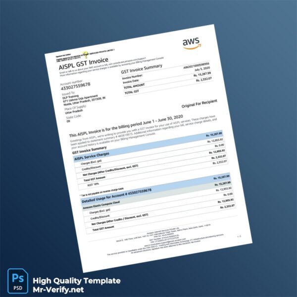 India Amazon Internet Services Private Ltd Invoice Template in Word and PDF formats