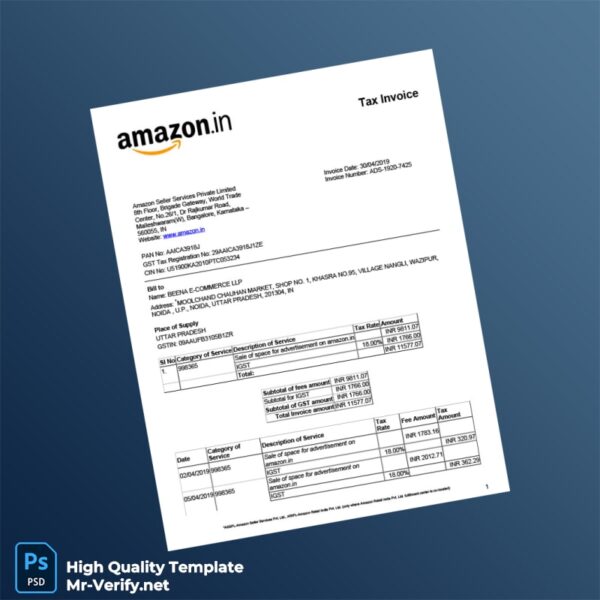 India Amazon Seller Services Private Limited Tax Invoice Template in Word and PDF formats India Amazon Seller Services Private Limited Tax Invoice Template in Word and PDF formats