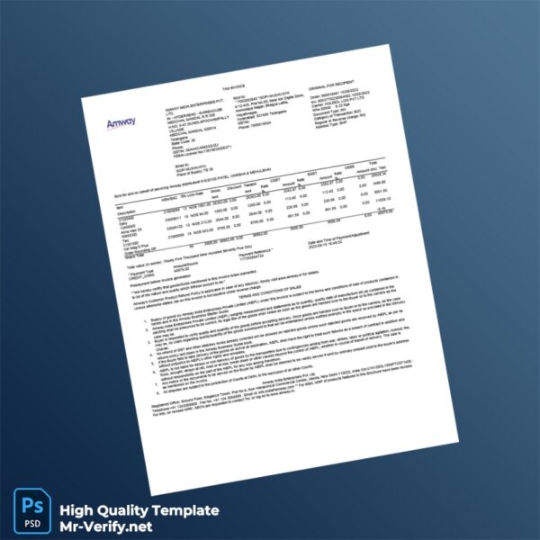 India Amway India Enterprises Pvt Ltd Invoice Template in Word and PDF formats