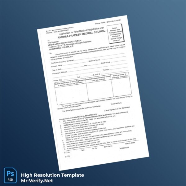 Editable India Andhra Pradesh Medical Council Application Form for Final Registration Word and Pdf Template Preview - Mac Doc