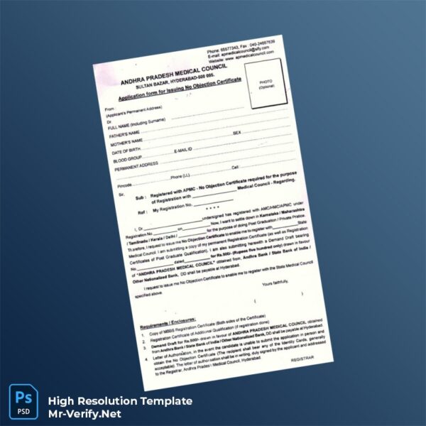 Editable India Andhra Pradesh Medical Council No Objection Certificate Application Word and Pdf Template Preview - Mac Doc