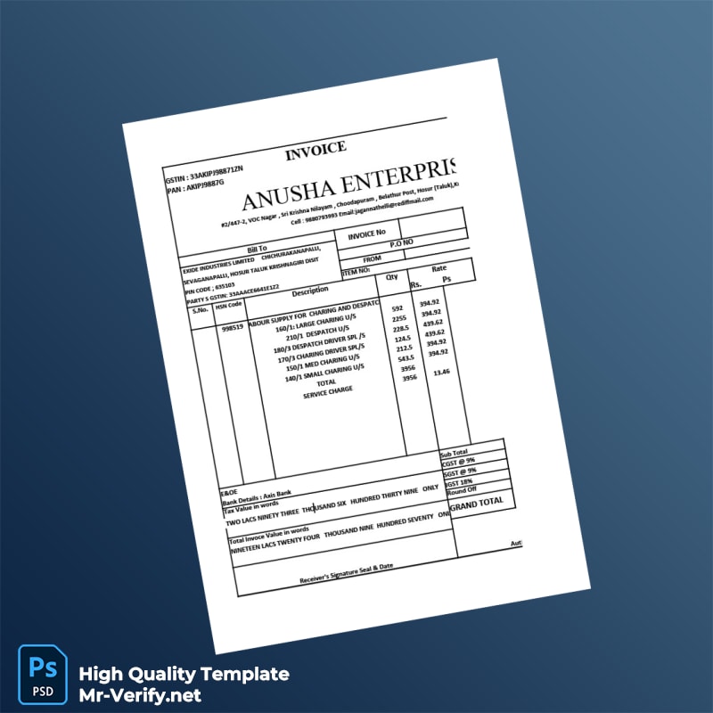 India Anusha Enterprises Invoice Template in Word and PDF formats India Anusha Enterprises Invoice Template in Word and PDF formats