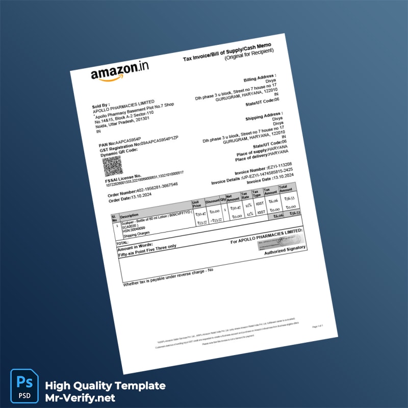 India Apollo Pharmacies Limited Invoice Template in Word and PDF formats India Apollo Pharmacies Limited Invoice Template in Word and PDF formats