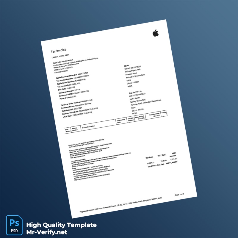 India Apple India Private Limited Invoice Template in Word and PDF formats page 2 India Apple India Private Limited Invoice Template in Word and PDF formats page 2
