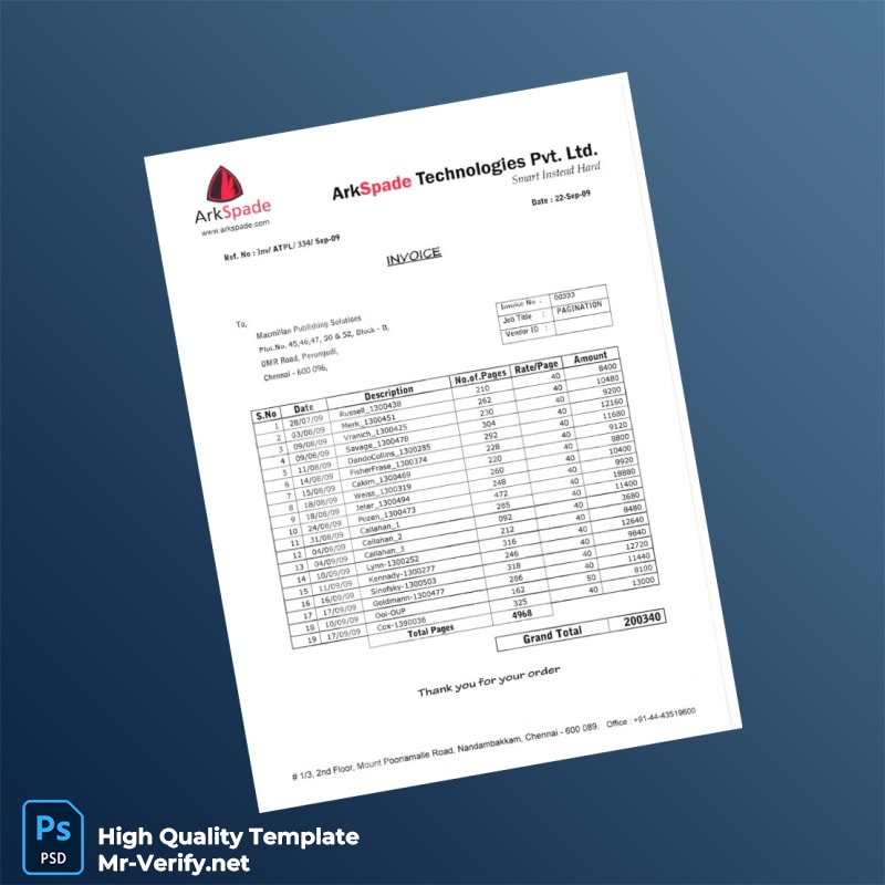 India ArkSpade Technologies Invoice Template in Word and PDF formats page 2 India ArkSpade Technologies Invoice Template in Word and PDF formats page 2