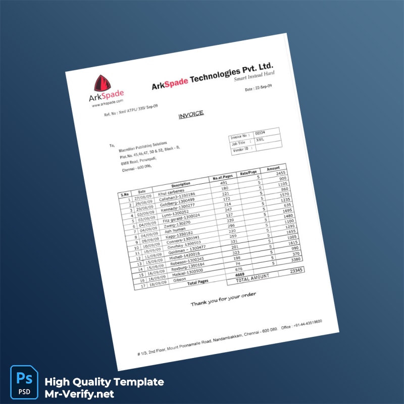 India ArkSpade Technologies Invoice Template in Word and PDF formats page 3 India ArkSpade Technologies Invoice Template in Word and PDF formats page 3