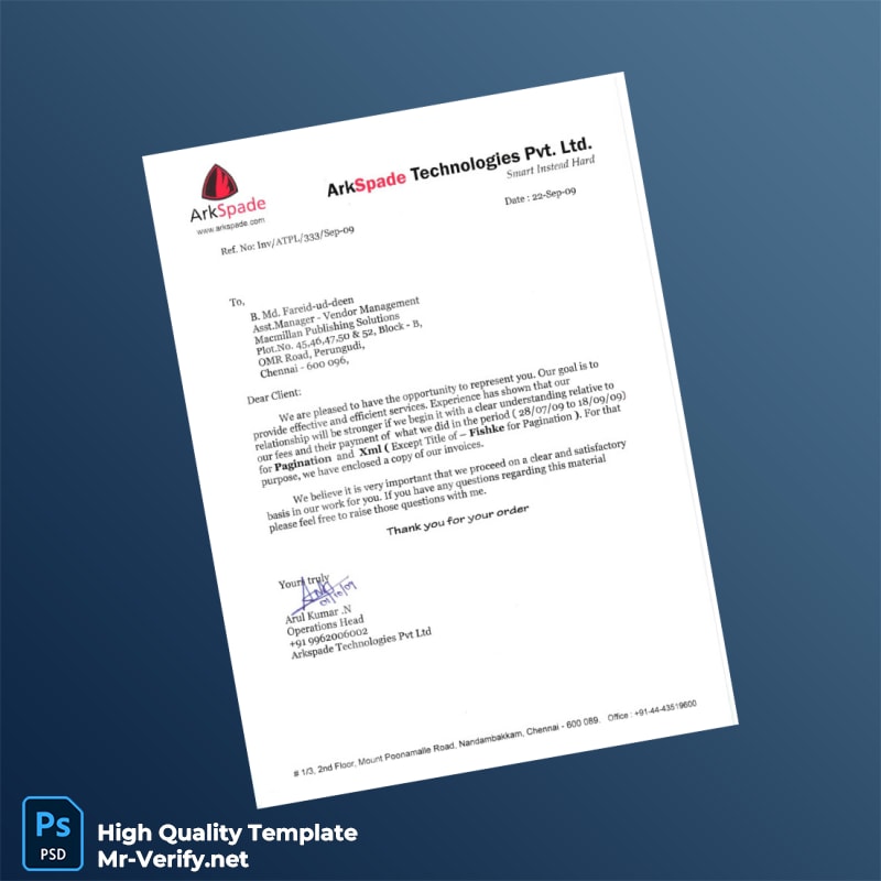 India ArkSpade Technologies Invoice Template in Word and PDF formats India ArkSpade Technologies Invoice Template in Word and PDF formats