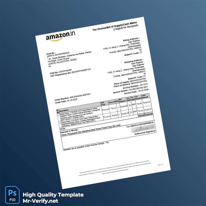India Arpita Enterprises Tax Invoice Template in Word and PDF formats India Arpita Enterprises Tax Invoice Template in Word and PDF formats