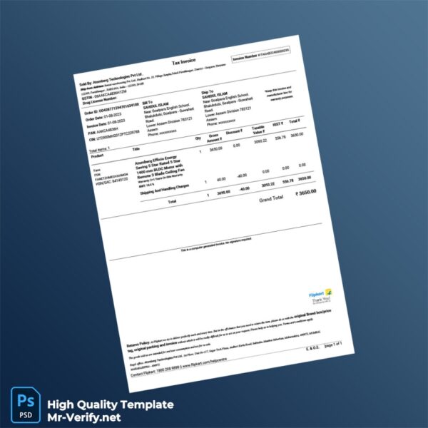 India Atomberg Technologies Pvt Ltd Invoice Template in Word and PDF formats India Atomberg Technologies Pvt Ltd Invoice Template in Word and PDF formats