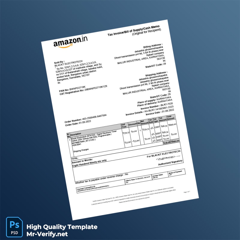 India BLACKT ELECTROTECH Invoice Template in Word and PDF formats India BLACKT ELECTROTECH Invoice Template in Word and PDF formats