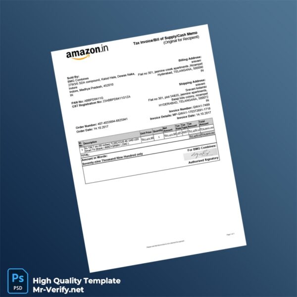 India BMG Combines Invoice Template in Word and PDF formats