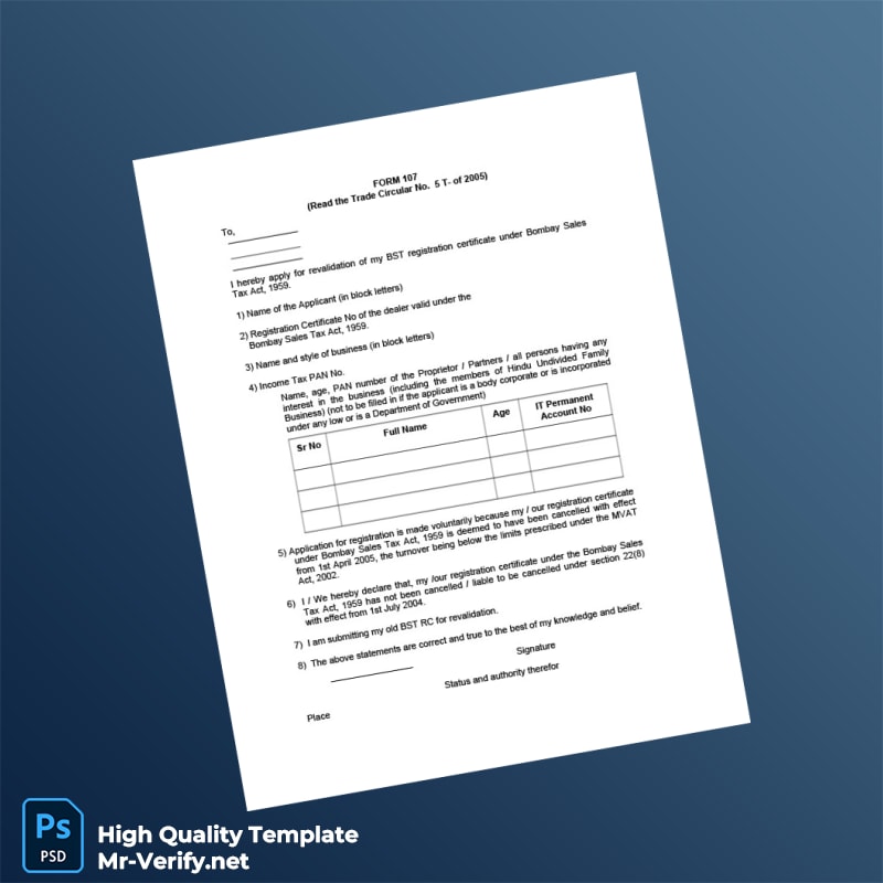 India BST Registration Revalidation Form Template in Word and PDF formats India BST Registration Revalidation Form Template in Word and PDF formats