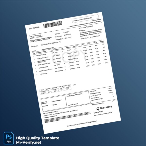 India Be Well Pharmacy Tax Invoice Template in Word and PDF formats