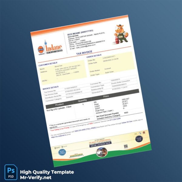 India Bedi Indane Tax Invoice Template in Word and PDF formats