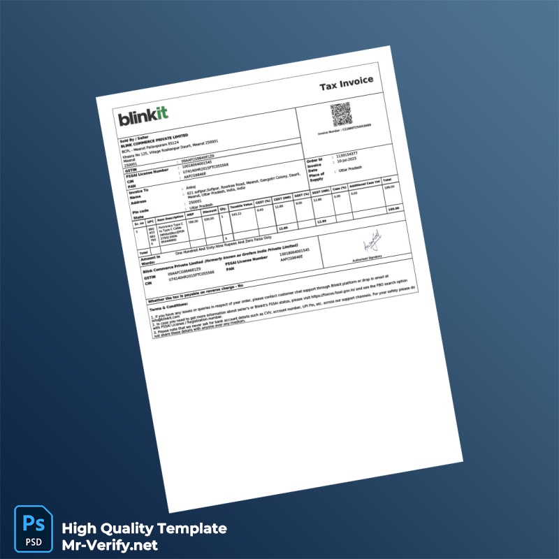 India Blink Commerce Private Limited Invoice Template in Word and PDF formats India Blink Commerce Private Limited Invoice Template in Word and PDF formats
