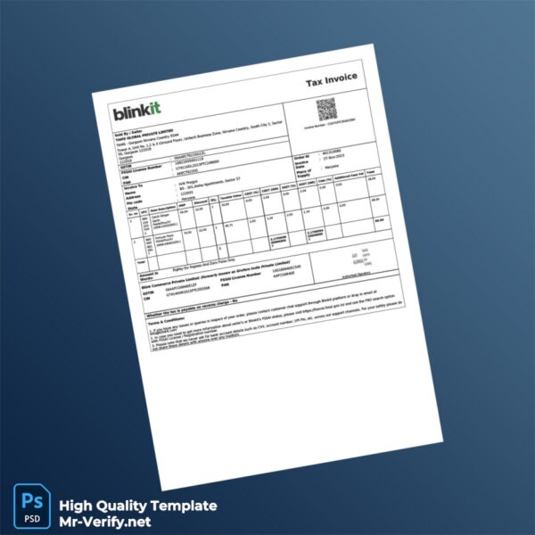 India BlinkIt Commerce Private Limited Invoice Template in Word and PDF formats India BlinkIt Commerce Private Limited Invoice Template in Word and PDF formats