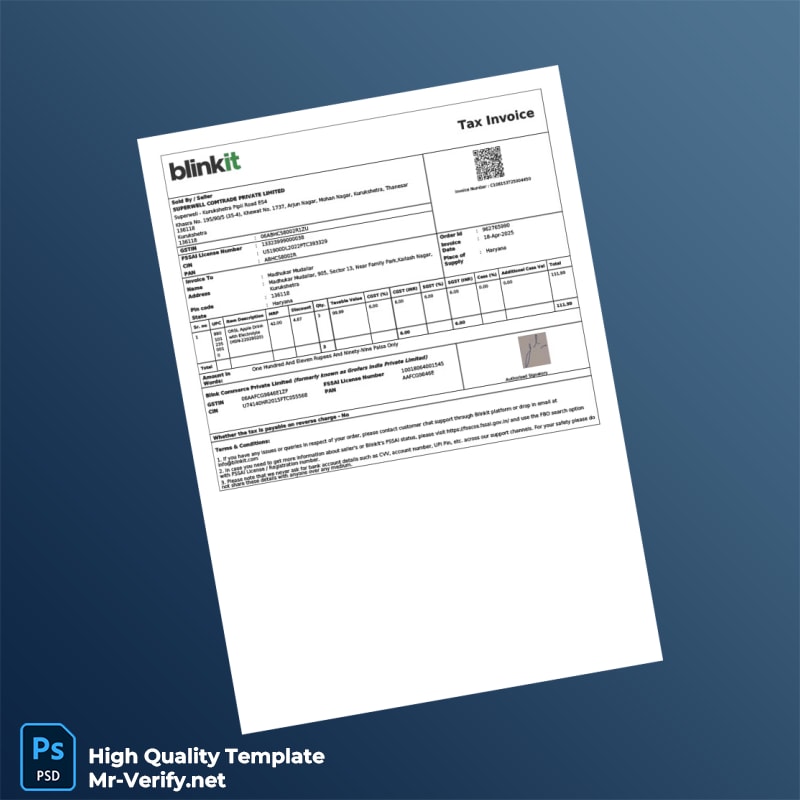 India Blinkit Tax Invoice Template in Word and PDF formats page 2 India Blinkit Tax Invoice Template in Word and PDF formats page 2