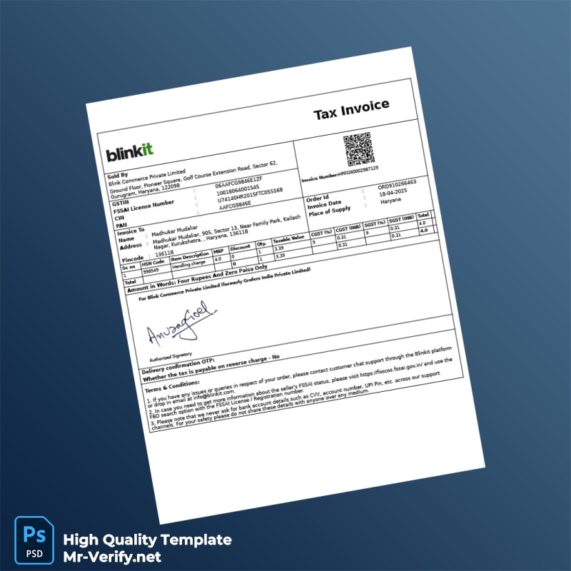 India Blinkit Tax Invoice Template in Word and PDF formats page 3 India Blinkit Tax Invoice Template in Word and PDF formats page 3