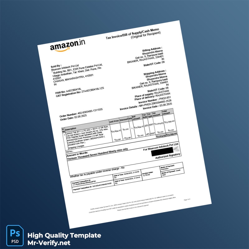 India Bluecom Infotech Pvt Ltd Invoice Template in Word and PDF formats India Bluecom Infotech Pvt Ltd Invoice Template in Word and PDF formats