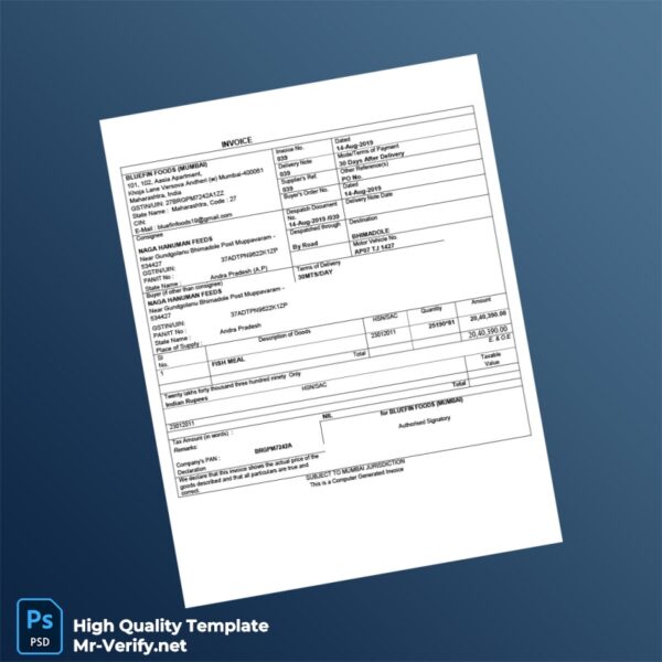 India Bluefin Foods Invoice Template in Word and PDF formats India Bluefin Foods Invoice Template in Word and PDF formats