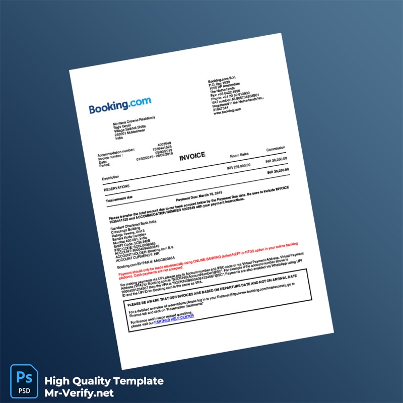 India Booking com Invoice Template in Word and PDF formats India Booking com Invoice Template in Word and PDF formats