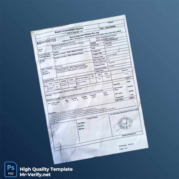 India Brand Eyes Distributors Pvt Ltd Invoice Template in Word and PDF formats India Brand Eyes Distributors Pvt Ltd Invoice Template in Word and PDF formats