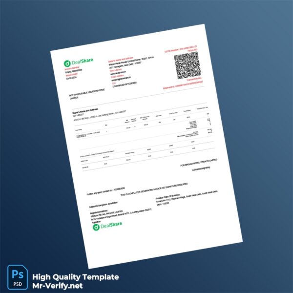India Brisam Retail Private Limited Invoice Template in Word and PDF formats India Brisam Retail Private Limited Invoice Template in Word and PDF formats