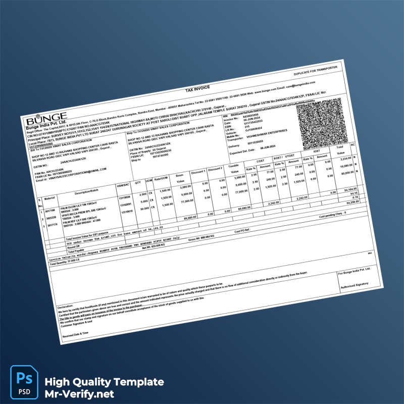 India Bunge India Pvt Ltd Tax Invoice Template in Word and PDF formats page 2 India Bunge India Pvt Ltd Tax Invoice Template in Word and PDF formats page 2