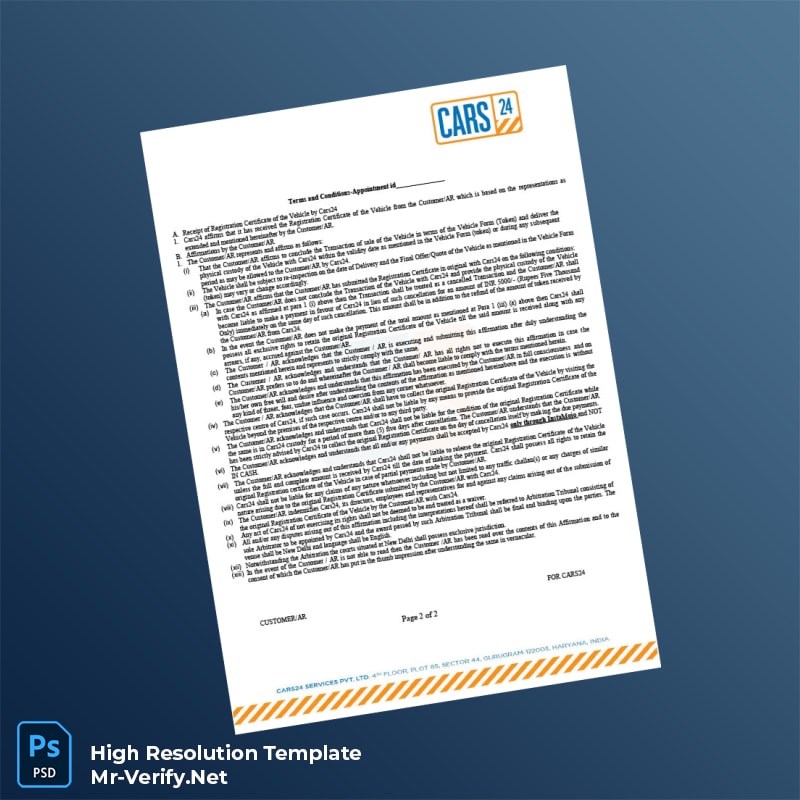 India%20CARS24%20Transaction%20Affirmation%20Form%20Template%20in%20Word%20and%20PDF%20formats-page2 Editable India CARS24 Transaction Affirmation Form Template in Word and PDF formats page 2 Preview - Mac Doc