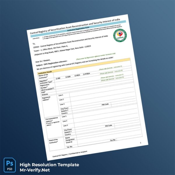 Editable India CERSAI CKYC Registration Form Word and Pdf Template Preview - Mac Doc