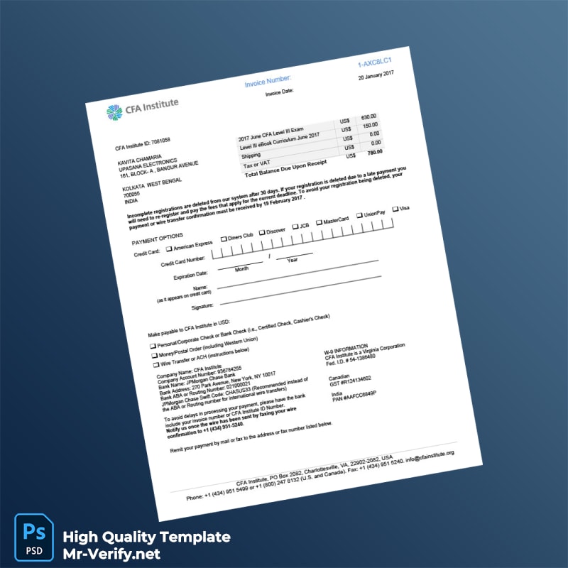 India CFA Institute Invoice Template in Word and PDF formats India CFA Institute Invoice Template in Word and PDF formats