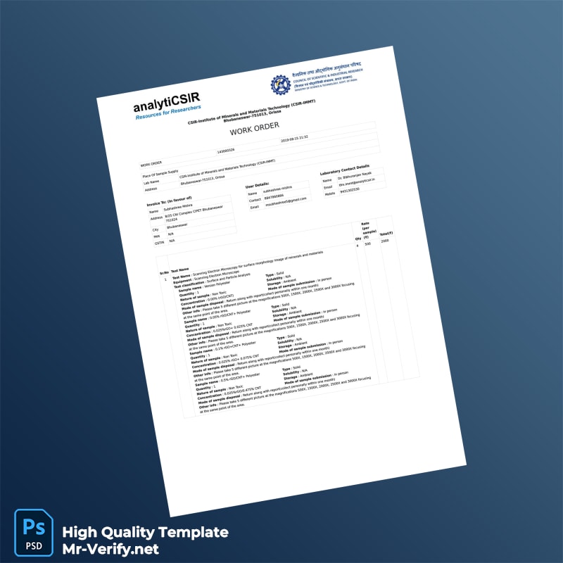 India CSIR-Institute of Minerals and Materials Technology Work Order Template in Word and PDF formats page 2 India CSIR-Institute of Minerals and Materials Technology Work Order Template in Word and PDF formats page 2