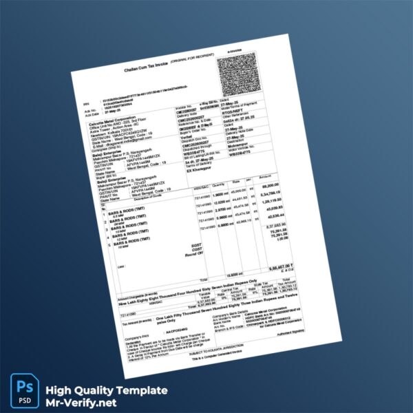 India Calcutta Metal Corporation Challan Cum Tax Invoice Template in Word and PDF formats India Calcutta Metal Corporation Challan Cum Tax Invoice Template in Word and PDF formats