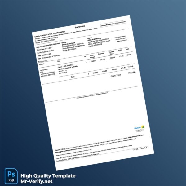 India Cambium Retail Private Limited Invoice Template in Word and PDF formats