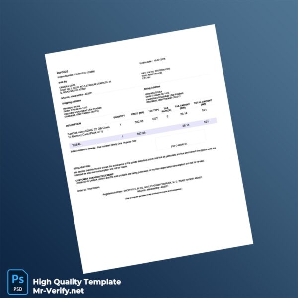 India Camera Care Invoice Template in Word and PDF formats India Camera Care Invoice Template in Word and PDF formats