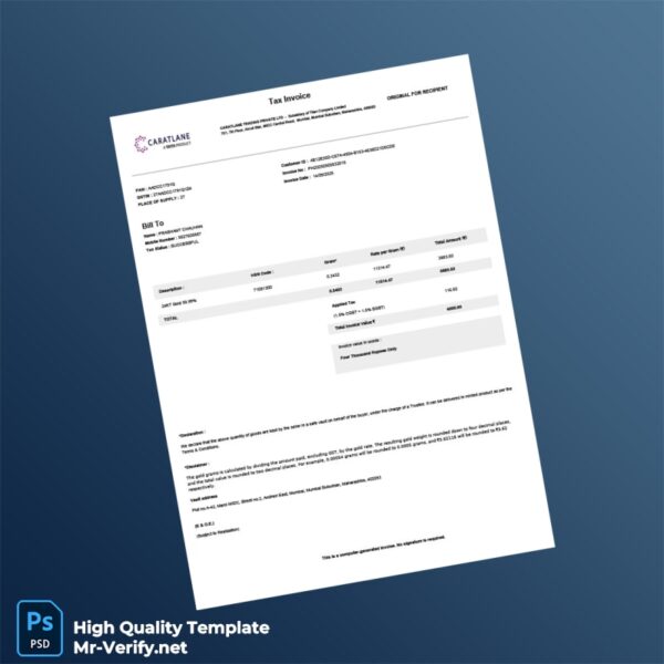India CaratLane Trading Private Ltd Tax Invoice Template in Word and PDF formats