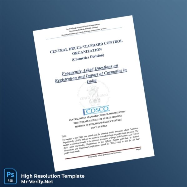 Editable India Central Drugs Standard Control Organization Registration Certificate Word and Pdf Template Preview - Mac Doc