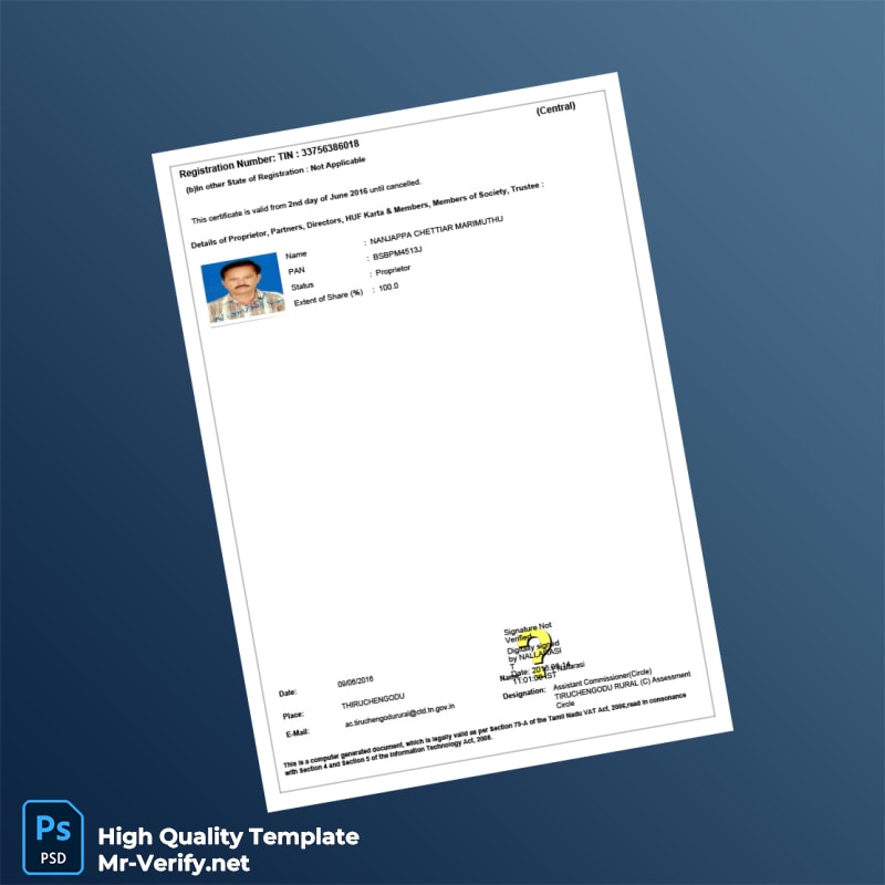 India Central Sales Tax Registration Certificate Template in Word and PDF formats page 2 India Central Sales Tax Registration Certificate Template in Word and PDF formats page 2