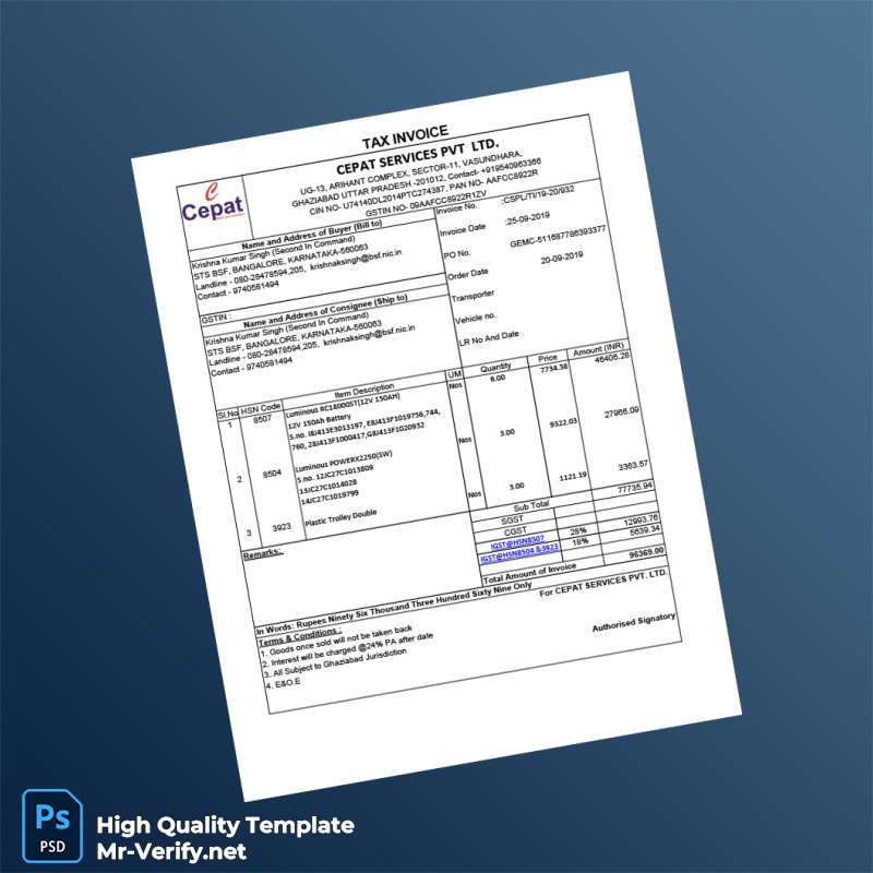 India Cept Services Pvt Ltd Tax Invoice Template in Word and PDF formats India Cept Services Pvt Ltd Tax Invoice Template in Word and PDF formats
