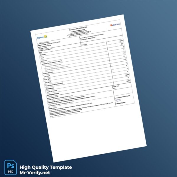 India Cleartrip Private Limited Tax Invoice Template in Word and PDF formats India Cleartrip Private Limited Tax Invoice Template in Word and PDF formats
