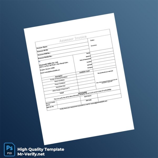 India Cleveratti Skills Pvt Ltd Assessor Invoice Template in Word and PDF formats India Cleveratti Skills Pvt Ltd Assessor Invoice Template in Word and PDF formats